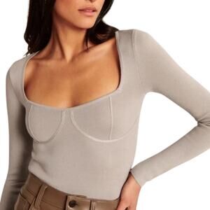 Abercrombie & Fitch Top Womens XS Tan Corset Knit Cropped Long Sleeve Minimalist